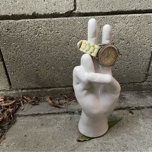 Stainless Steel and Cream Rubber Watch, Crystal Face